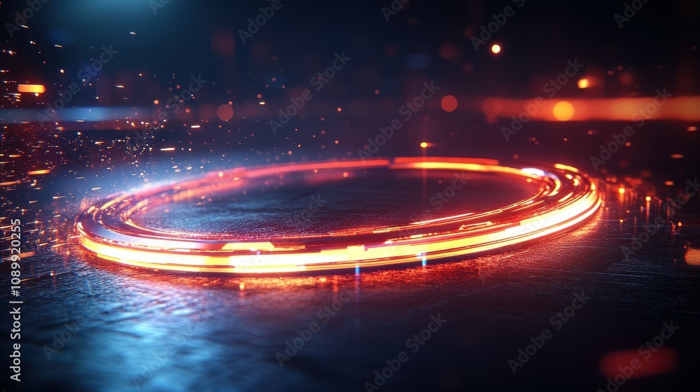 Poster colorful light trails swirl in a circular pattern, creating an energetic and vibrant atmosphere. the