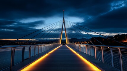 Obraz premium Illuminated cable-stayed bridge at twilight.