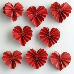 Obraz premium Red paper hearts on white background. Top view Red paper hearts on white background