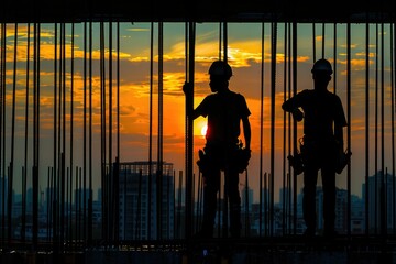 Construction site silhouettes repeated for emphasis.