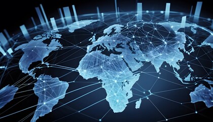 Digital photographic illustration of planet earth global communication network or connected data streams shining. Reach of modern technology.