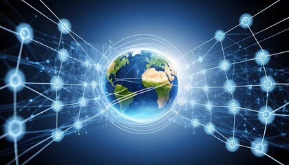 Digital photographic illustration of planet earth global communication network or connected data streams shining. Reach of modern technology.