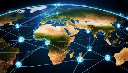 Digital photographic illustration of planet earth global communication network or connected data streams shining. Reach of modern technology.