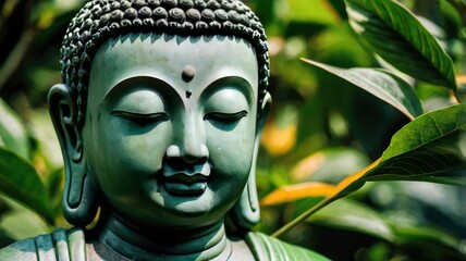 buddha in green leaf boarder, ai