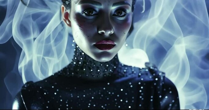 Maleficent witch with ghostly apparitions swirling around her, 4K Video