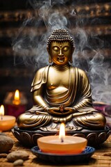 Fototapeta premium Buddha image with incense, ai