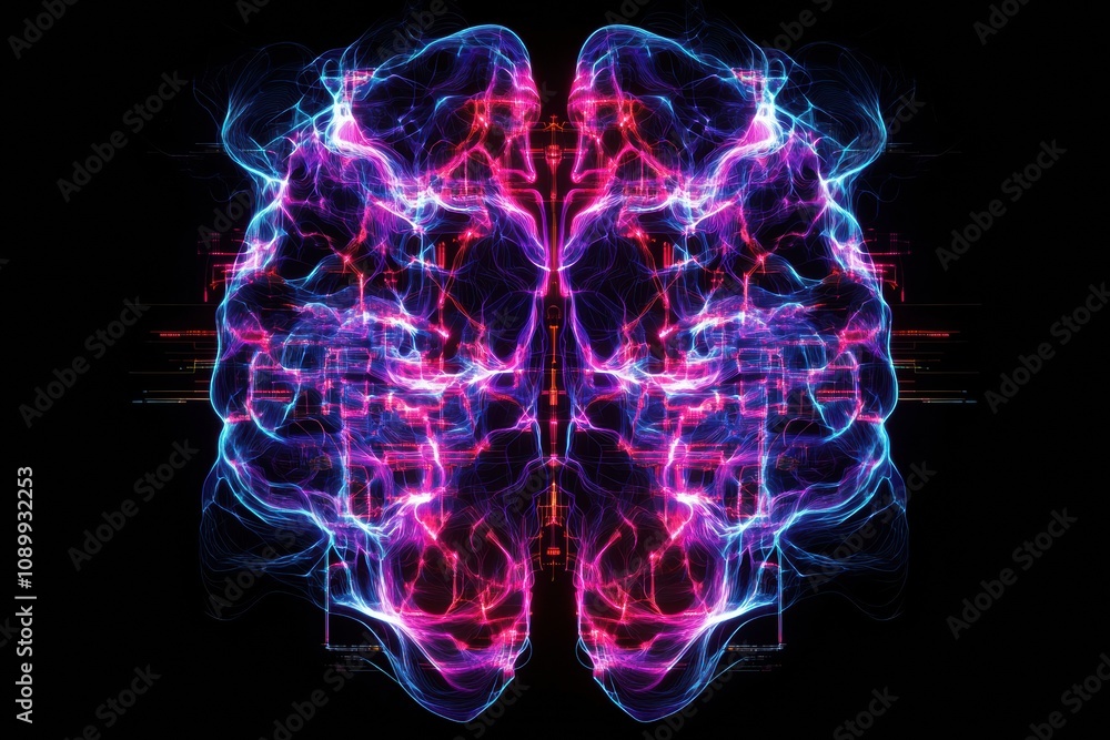 Aufkleber a digital brain visual shows vibrant colors and electric energy, illustrating complex neural connect