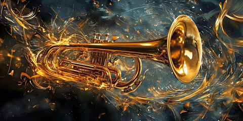 golden trumpet on darkish background