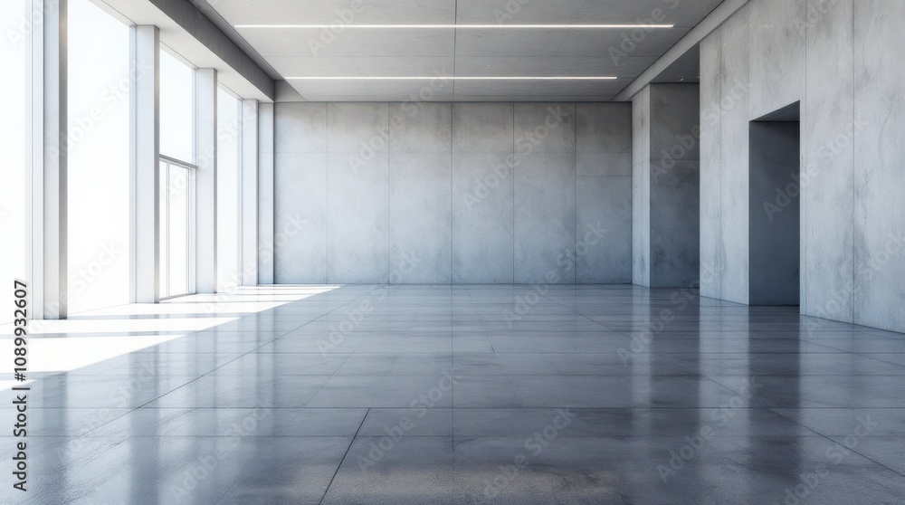 Poster modern abstract architecture features empty concrete floor for car presentation in spacious showroom