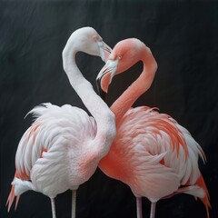 Naklejka premium Two flamingos intertwined necks forming a heart shape a symbol of love and affection.