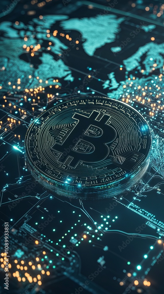 Aufkleber futuristic bitcoin concept digital hologram displaying cryptocurrency in a virtual environment moder