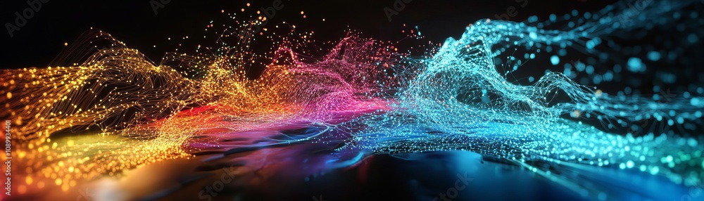Poster dynamic visual spectacle of glowing network wires in a futuristic development digital art neon envir
