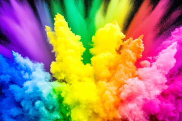 Fototapeta premium Vivid Color Explosion of Powder in a Beautiful Rainbow Spectrum Displaying Energetic Splashes and Dynamic Motion Against a Dark Background