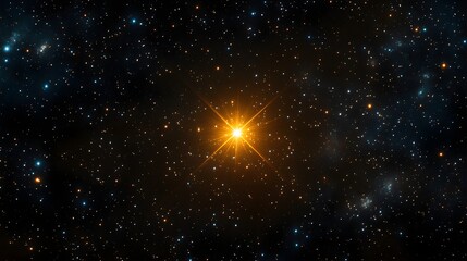 Fototapeta premium Bright star glowing amidst a dark, star-filled sky, highlighting uniqueness and brilliance in simplicity, night sky, brilliance among ordinary