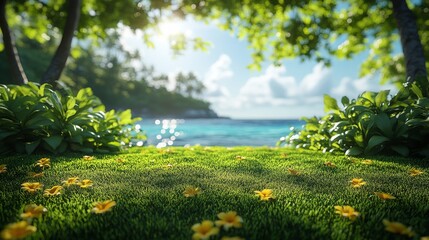 Obraz premium land with landscape of grass and trees on the island