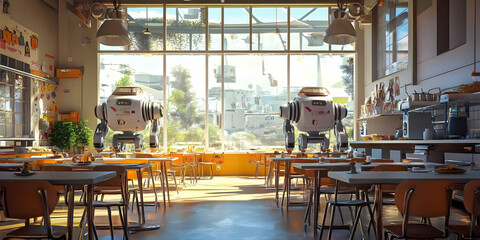 Fototapeta premium robot in the dining room, ai generated.