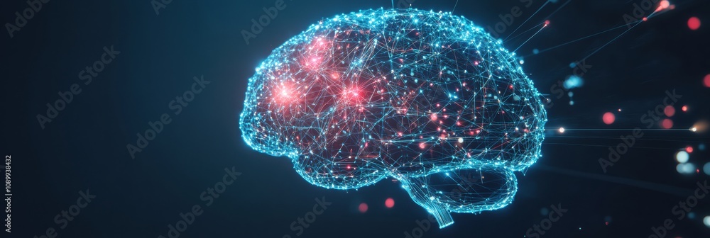 Fototapete Abstract representation of a digital brain showcasing intricate networks and glowing connections in a vibrant display. Generative AI