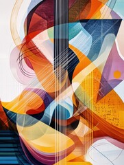 Colorful swirls and shapes convey the essence of sound waves, musical notes, and various...