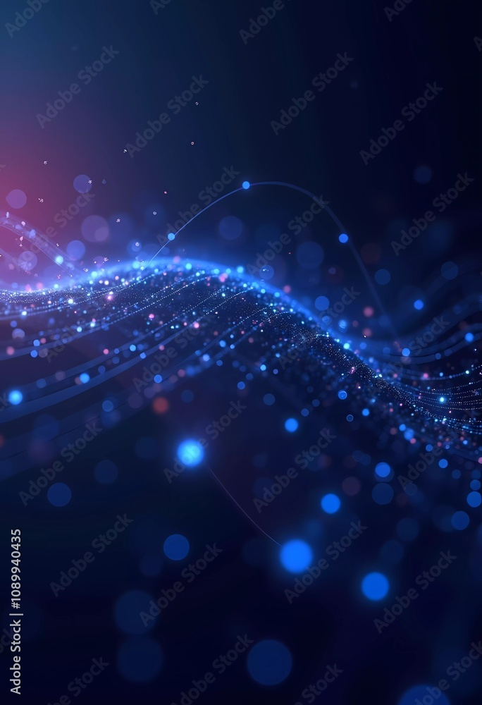 Poster a captivating digital background showcasing a wave of sparkling blue lights. the design blends techn