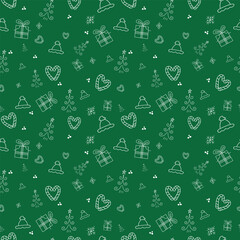Naklejka premium New Year pattern on a green background Christmas pattern with soft white elements