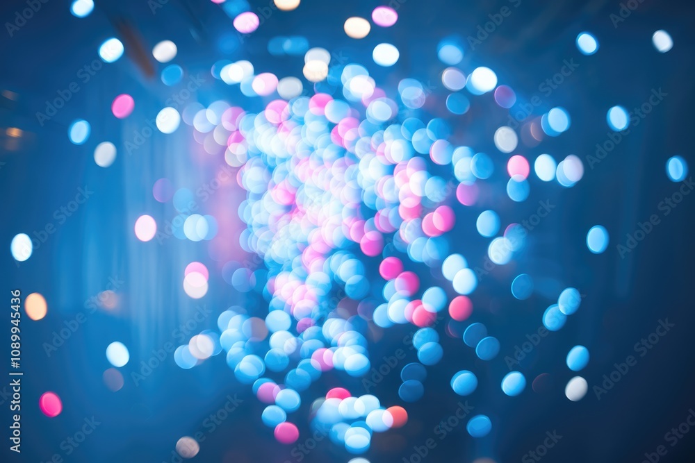 Poster Abstract blue background with bokeh lights