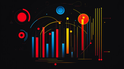 Obraz premium Abstract black background with Colorful charts and graphs with statistics to innovative analyze business potential and forecast future development of companies growth.