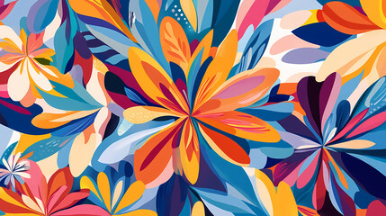Fototapeta premium Abstract floral burst: an explosion of vibrant colors and shapes, reminiscent of blooming flowers, creates a dynamic and visually stimulating abstract pattern. Floral Explosion Burst. Illustration