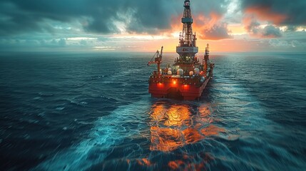 Obraz premium A team of drillers working together on a drilling platform, coordinating their efforts and ensuring safety protocols are followed.