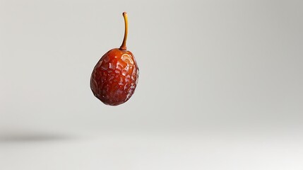 Jujube fruit with stem suspended in air, isolated. Fresh organic snack, food photography, healthy lifestyle, fruits concept, natural ingredients, harvest.