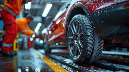 A mechanic balancing and aligning car tires with specialized equipment, ensuring proper handling and performance.