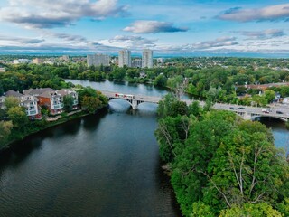Traffic on the Cummings Bridge crossing the Rideau River, Ottawa, Ontario, Canada.