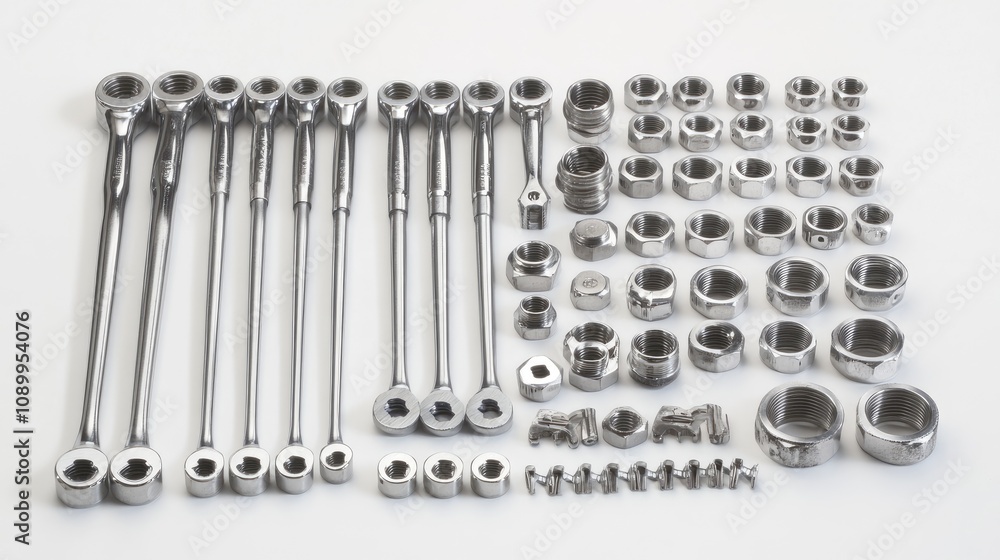 Poster a comprehensive collection of chrome socket wrenches and accessories arranged neatly for easy access