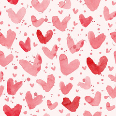 Red hearts pattern. Happy Valentines day background. Vector seamless pattern. Hand drawn watercolor paper. Romantic design.