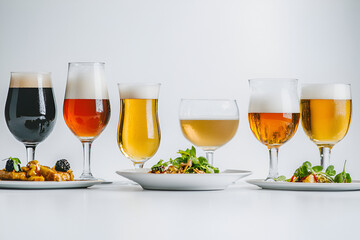 Savoring small beer dishes white background culinary showcase minimalist setting food photography aofthanit concept