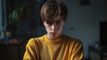 Fototapeta premium A teenager expressing frustration, rolling eyes and crossing arms.