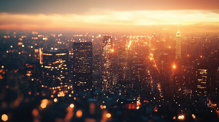 Fototapeta premium Breathtaking View of a Vibrant City Skyline at Sunset with Glowing Lights and Stunning Architectural Designs