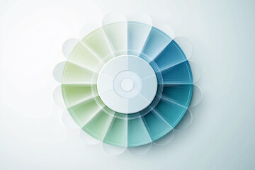 a circular abstract gradient design with overlapping blue and green segments creating a clean geometric pattern on a white background
