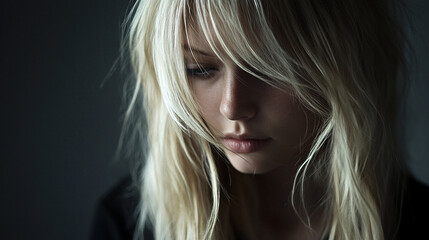 Naklejka premium head short of beautiful blond hair model.ai generative