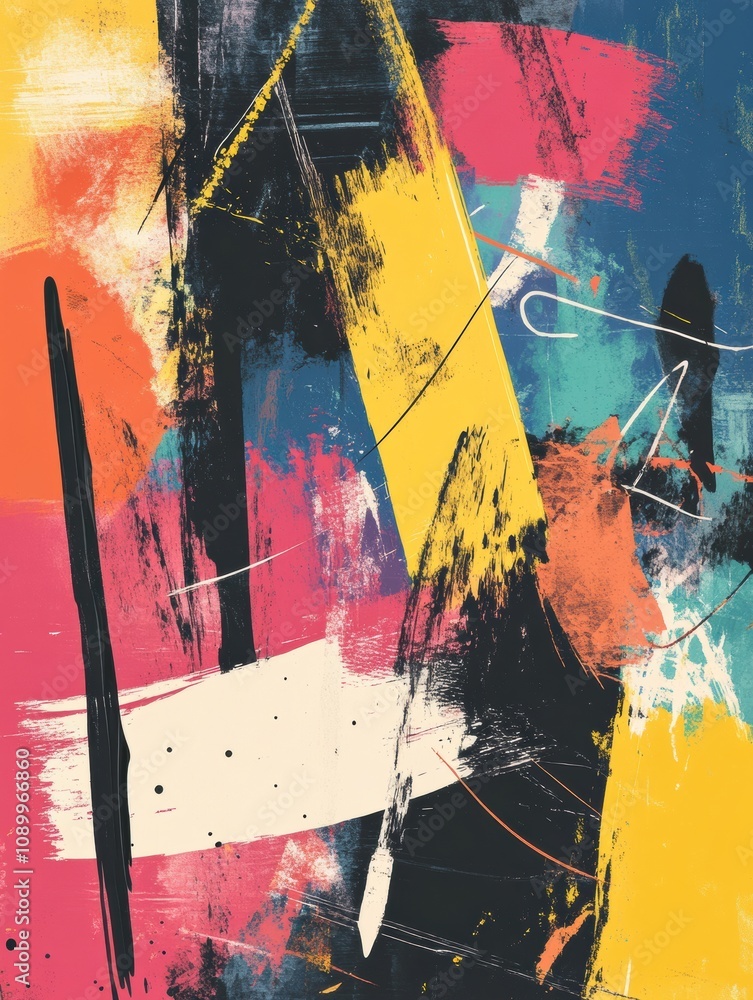 Aufkleber bright and vivid abstract artwork showcases a blend of paint strokes and geometric forms, creating a