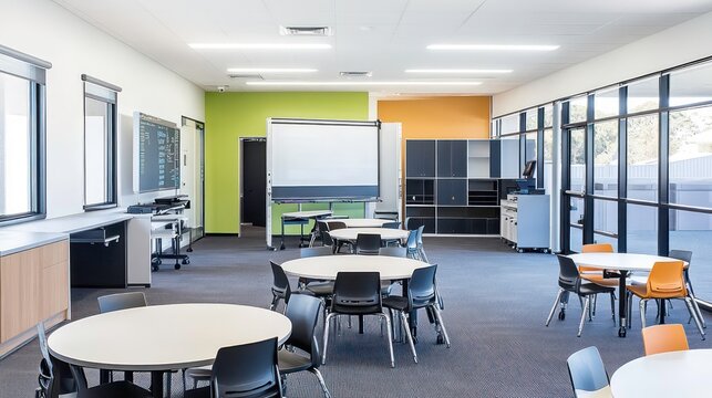 Flexible Learning Space, An adaptable classroom environment with modular furniture and movable partitions
