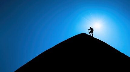Person climbing mountain with bright summit ahead
