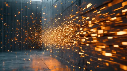 Firewall with Data Flow, wall-like structure with data streams being blocked by the firewall