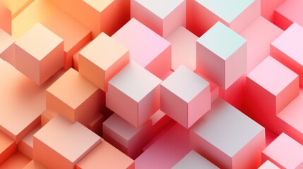 Obraz premium Abstract 3D cubes, soft pastel gradient, playful geometric design