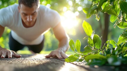 Person Doing Push-Ups Outdoors in Natural Setting