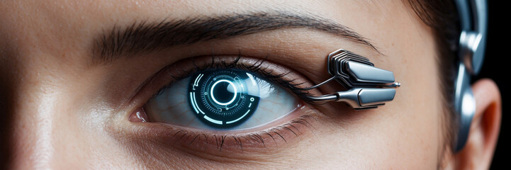 Woman with a blue eye and a pair of glasses