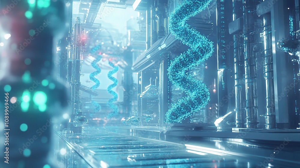 Poster futuristic digital environment with abstract structures representing technology and innovation in a 