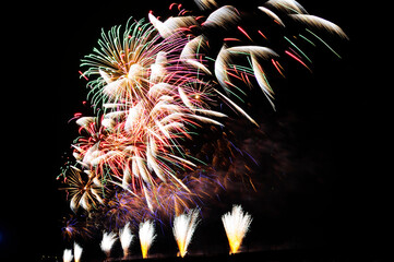 Fireworks at Night. Fireworks on black Background. Colorful of fireworks in night sky background....