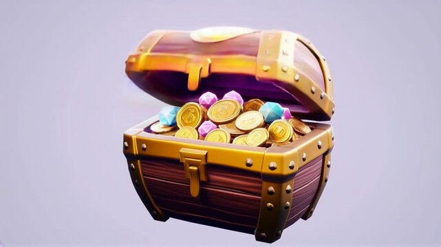 3D Treasure Chest Overflowing with Gold Coins on Gradient Background