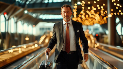 Business Traveler Navigating Aerodrome Conveyer with Baggage Modern Airport Environment Dynamic Perspective Efficient Movement