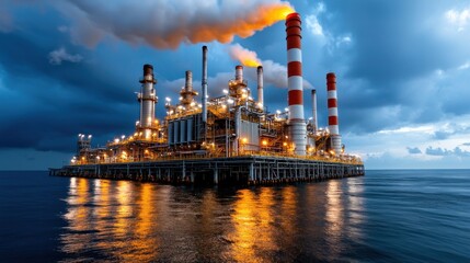 Nighttime Dramatic Oil Refinery Photograph